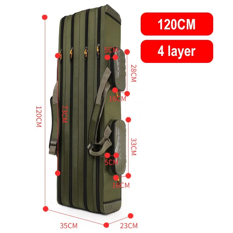 125cm/ 130cm 4 Layer Fishing Bag Oxford Cloth Folding Fishing Rod Reel Bag Fishing Tackle Storage Bags Travel Carry Case