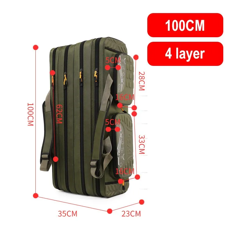 125cm/ 130cm 4 Layer Fishing Bag Oxford Cloth Folding Fishing Rod Reel Bag Fishing Tackle Storage Bags Travel Carry Case