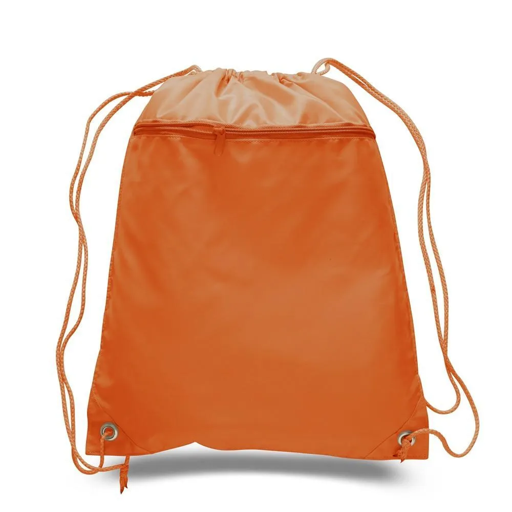 96 ct Promotional Polyester Drawstring Bags with Front Pocket -ASSORTED COLOR PACK (CLOSEOUT)