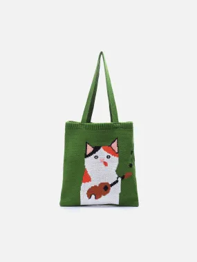 AlanBalen® - "Guitar Cat" Graphic Knitting Bag