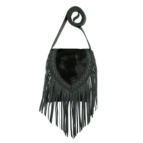 American West Womens Fringed Cowgirl 7in Black Hair-On Leather Crossbody Bag