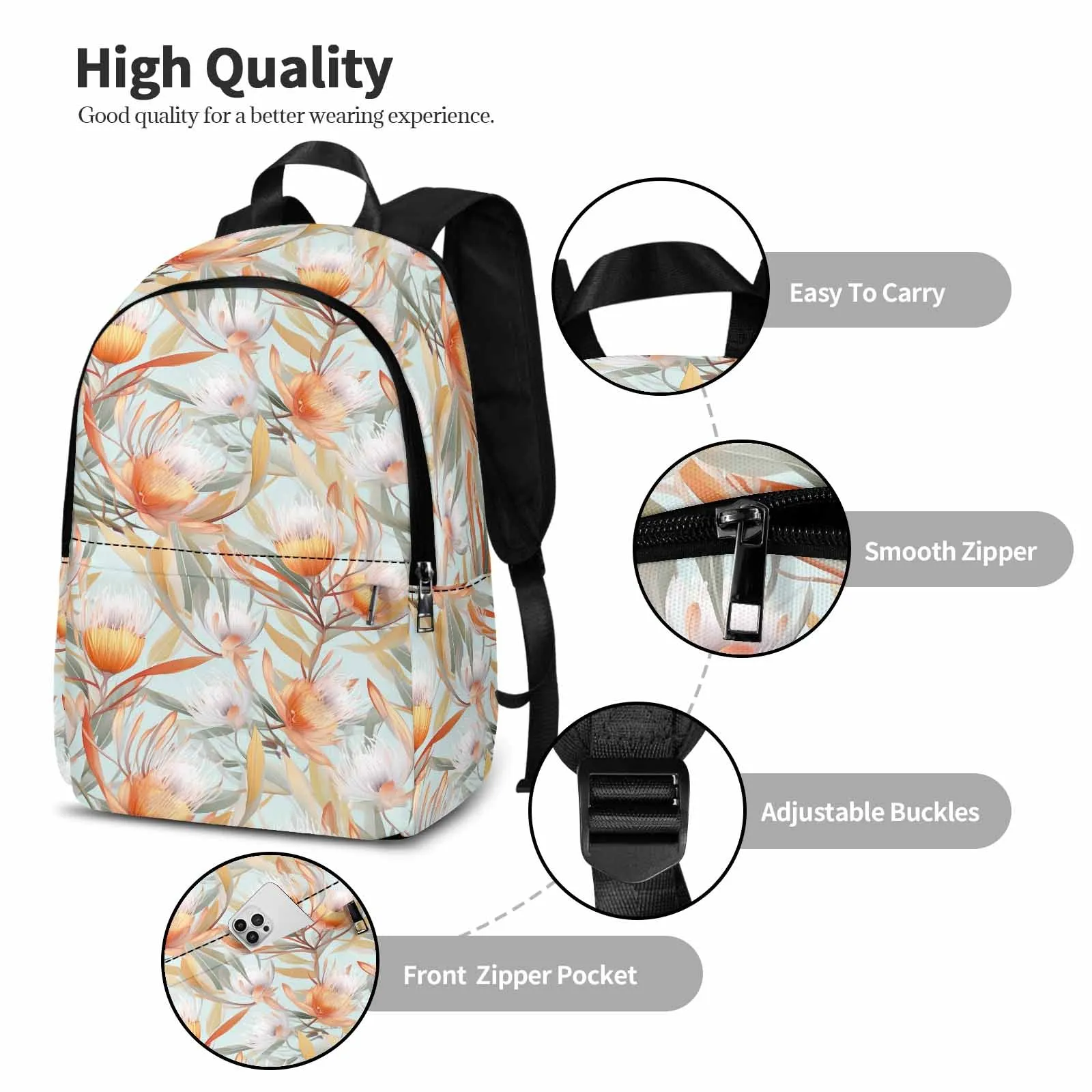 Australian Floral Green Adult Casual Backpack