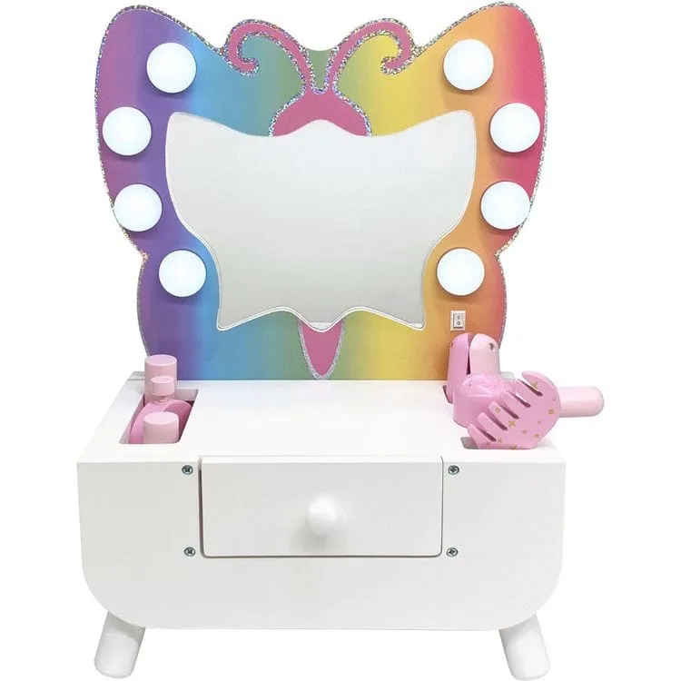 Colorful Butterfly-Shaped Tabletop Vanity with Illuminated Mirror