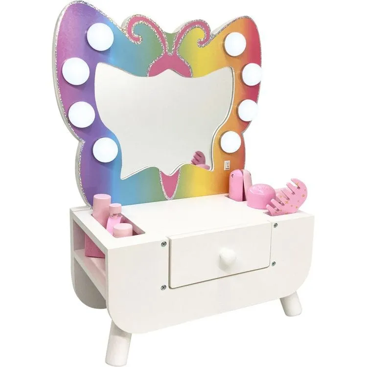 Colorful Butterfly-Shaped Tabletop Vanity with Illuminated Mirror