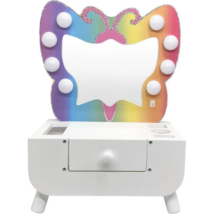 Colorful Butterfly-Shaped Tabletop Vanity with Illuminated Mirror