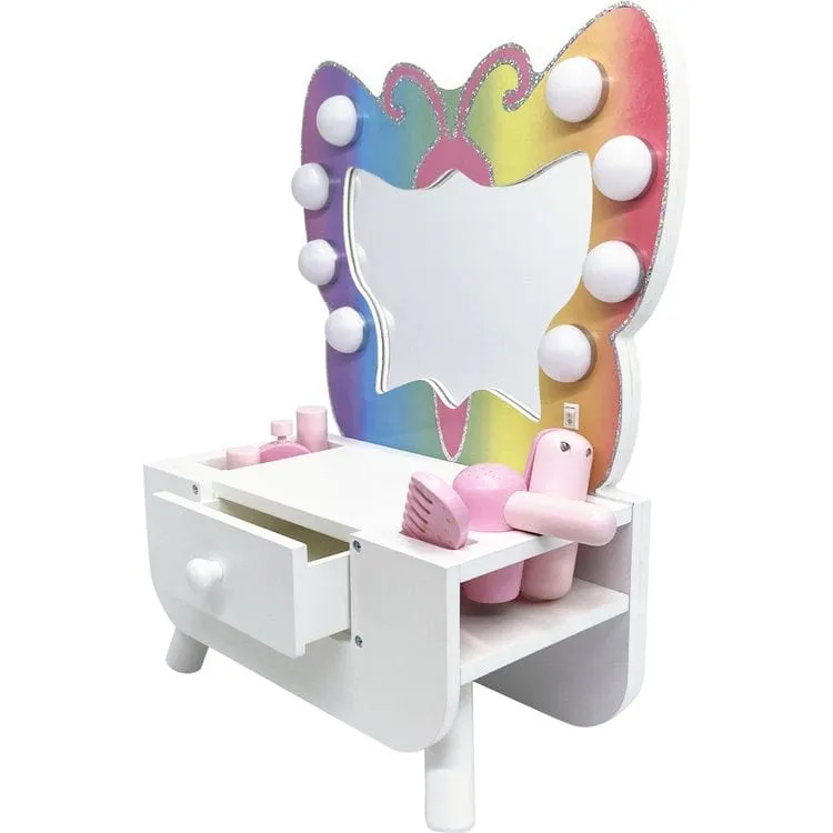 Colorful Butterfly-Shaped Tabletop Vanity with Illuminated Mirror