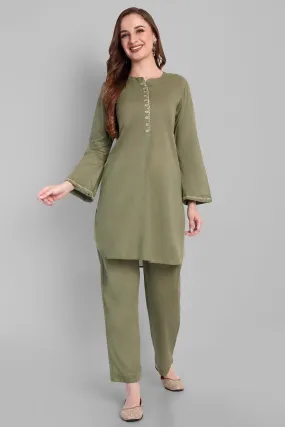 Khaki Green Mul Co-ord Set