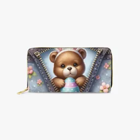 Long Type Zipper Purse Easter Bear with Bunny Ears, awd-1304