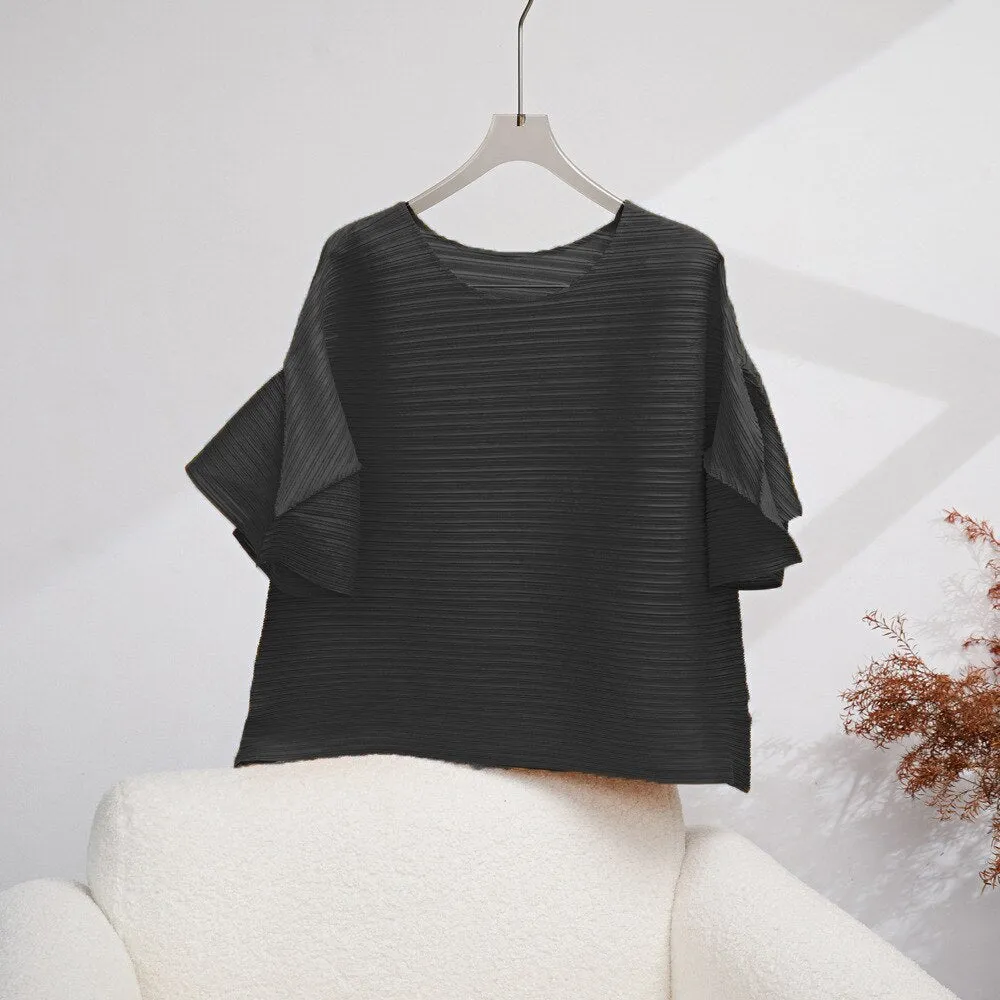 Miyake Pleated Folded Flare Sleeves Top