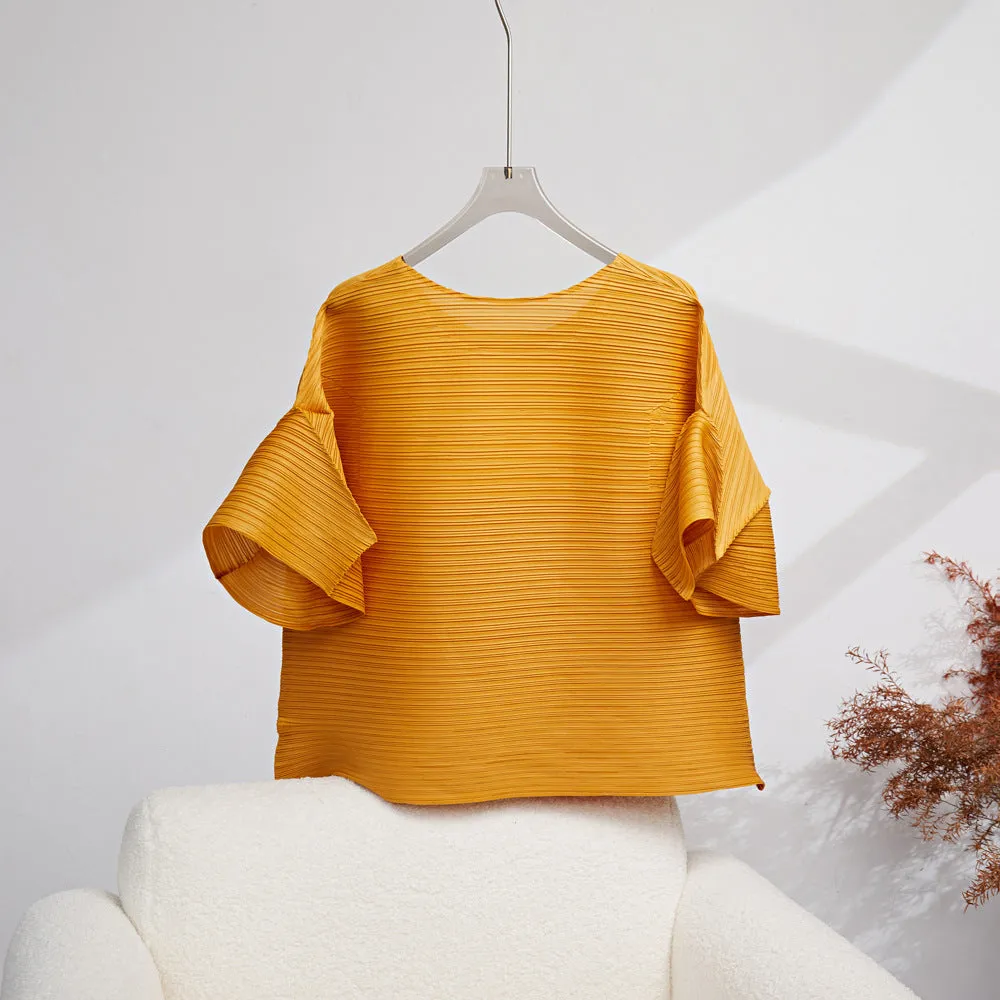 Miyake Pleated Folded Flare Sleeves Top