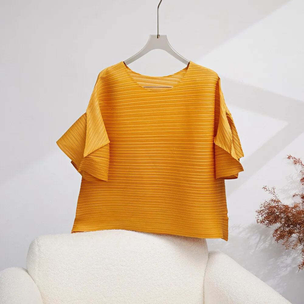 Miyake Pleated Folded Flare Sleeves Top