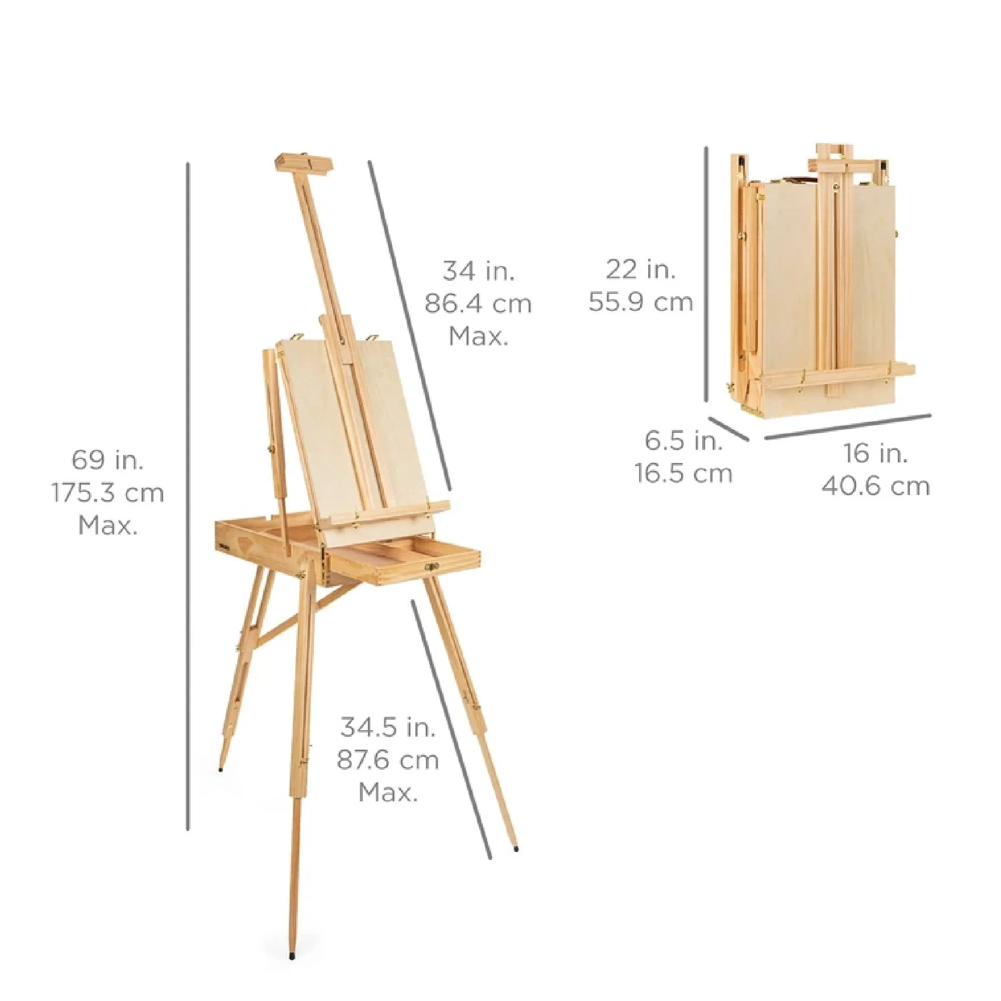 Portable Folding French Style Easel Tripod Stand w/ Drawer, Palette