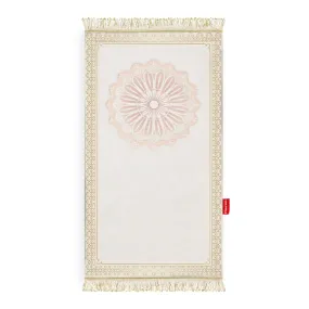 Printed Fiber Padded Prayer Mat- White & Gold