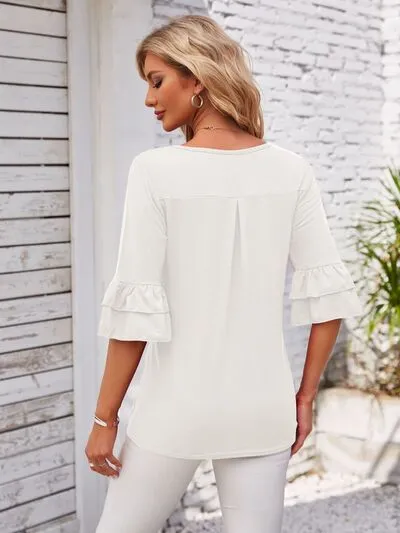 Ruffled Square Neck Half Sleeve Blouse