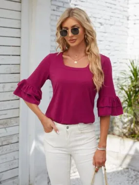 Ruffled Square Neck Half Sleeve Blouse