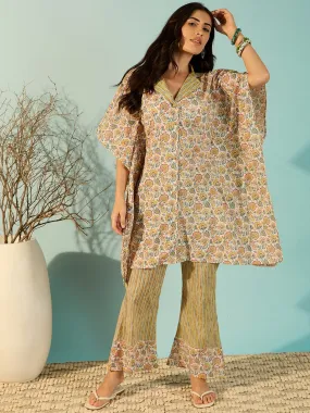 Stylish Cotton Print Kaftan Style Co-Ord Set For Women