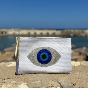 White Shimmer Mati Eye Clutch